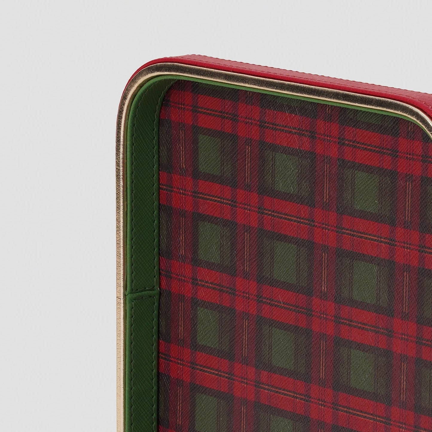Red Green Plaid Faux Leather Square Platter - Small