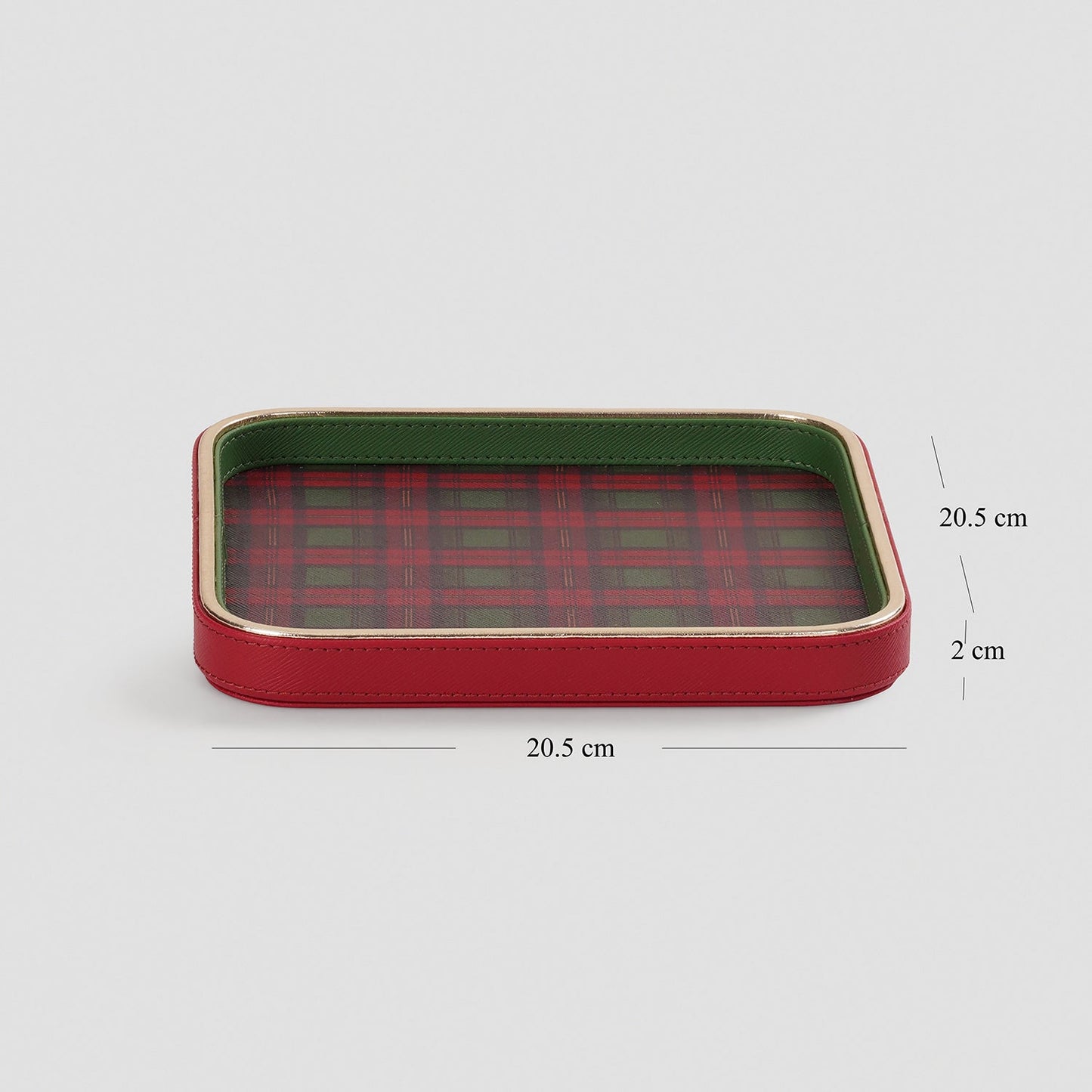Red Green Plaid Faux Leather Square Platter - Small