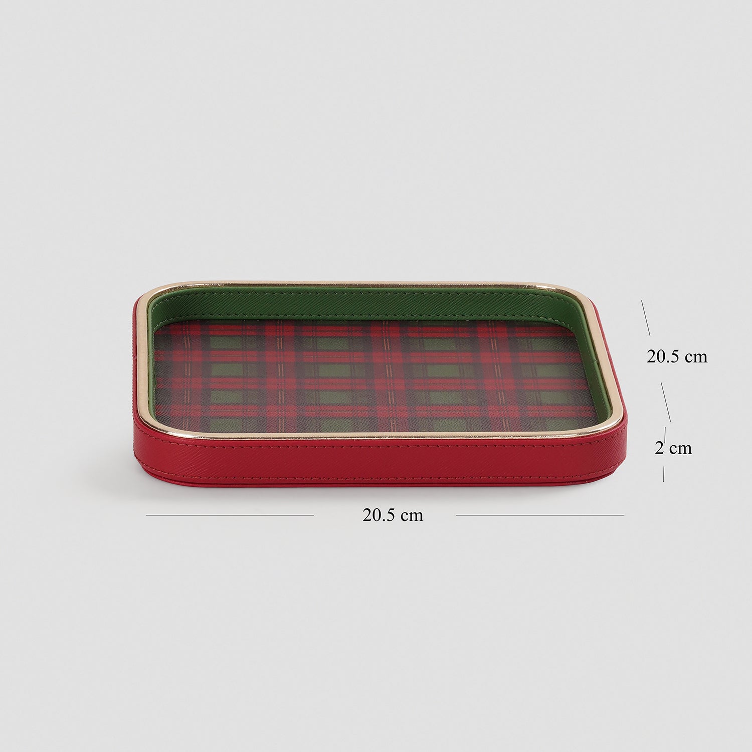 Red Green Plaid Faux Leather Square Platter - Small