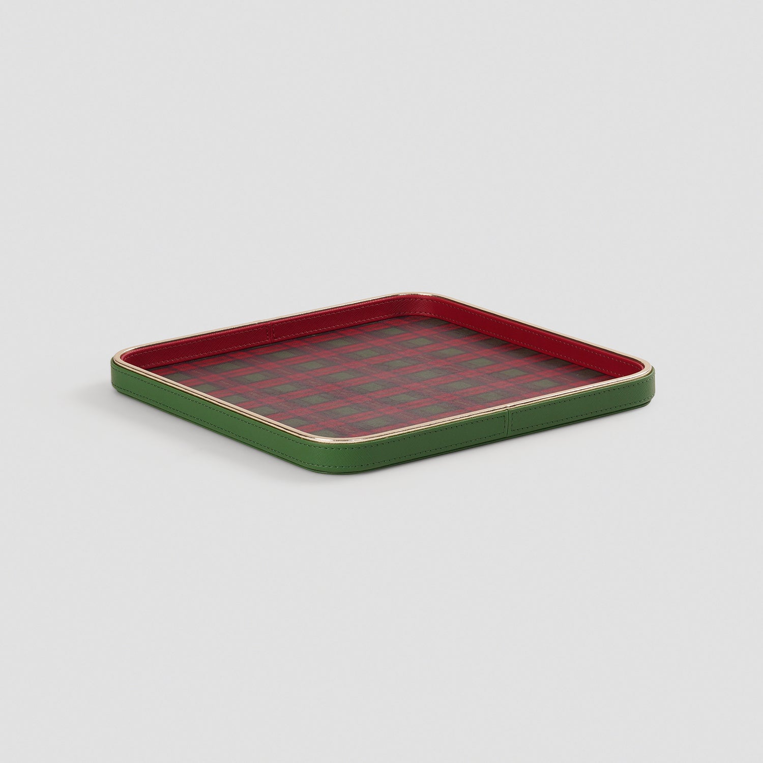 Red Green Plaid Faux Leather Square Platter - Large