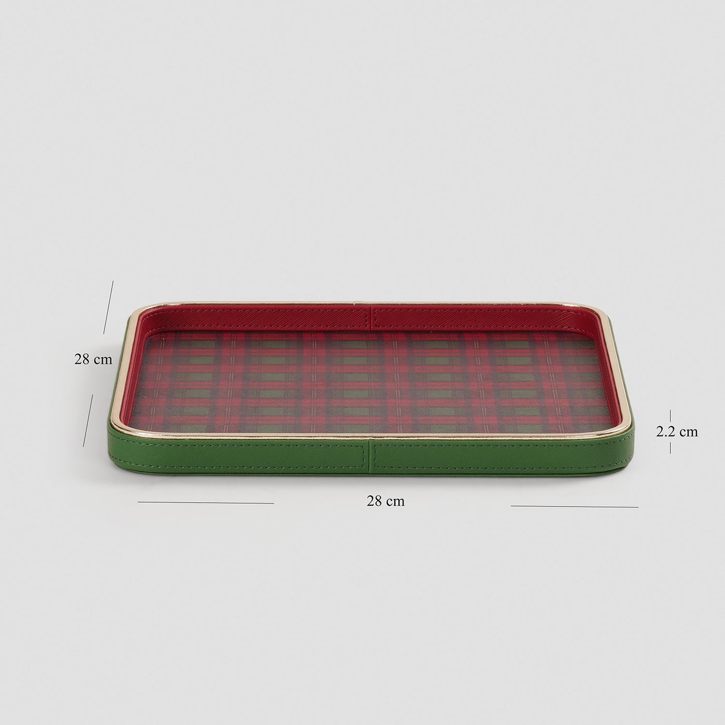 Red Green Plaid Faux Leather Square Platter - Large