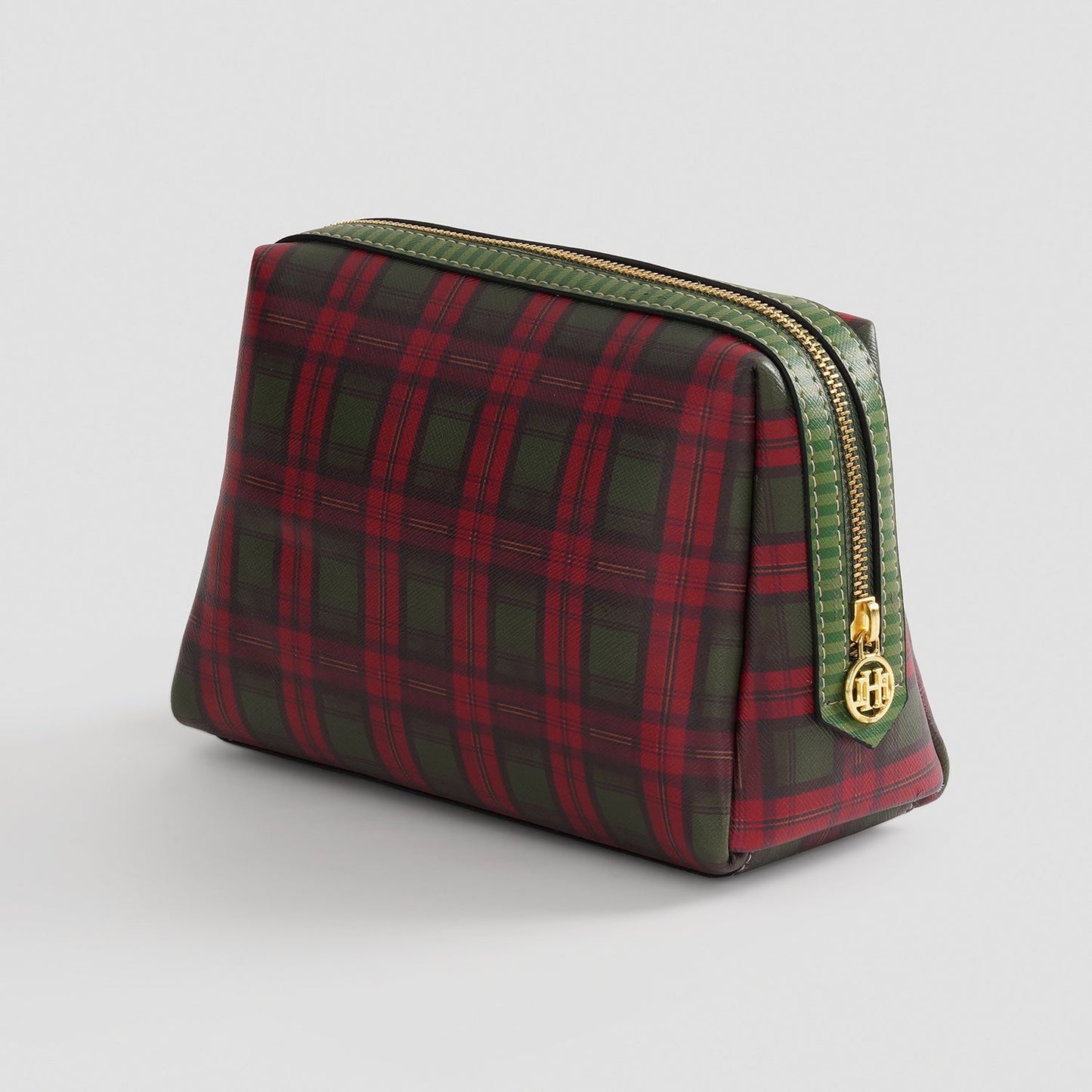 Red Green Plaid Faux Leather Vanity Pouch - Large