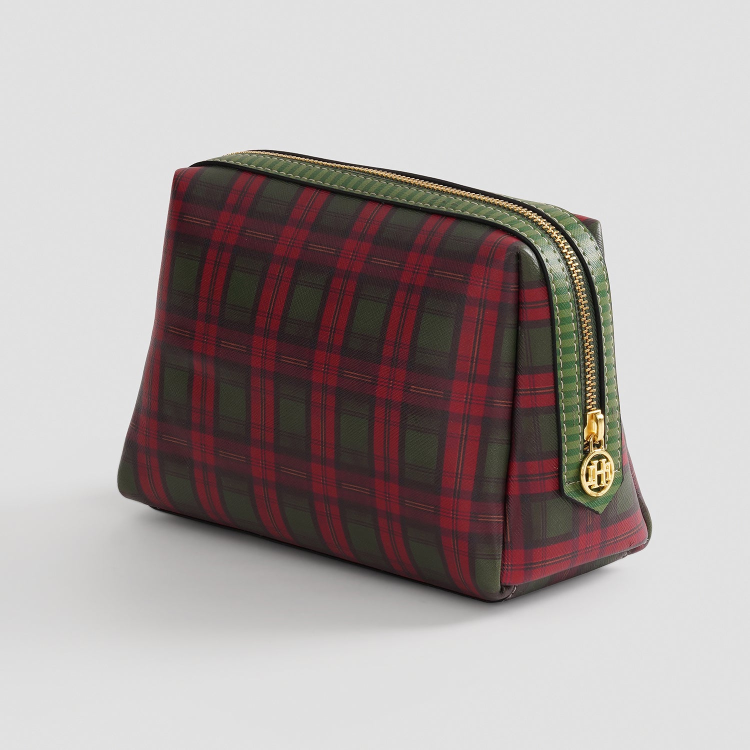 Red Green Plaid Faux Leather Vanity Pouch - Large