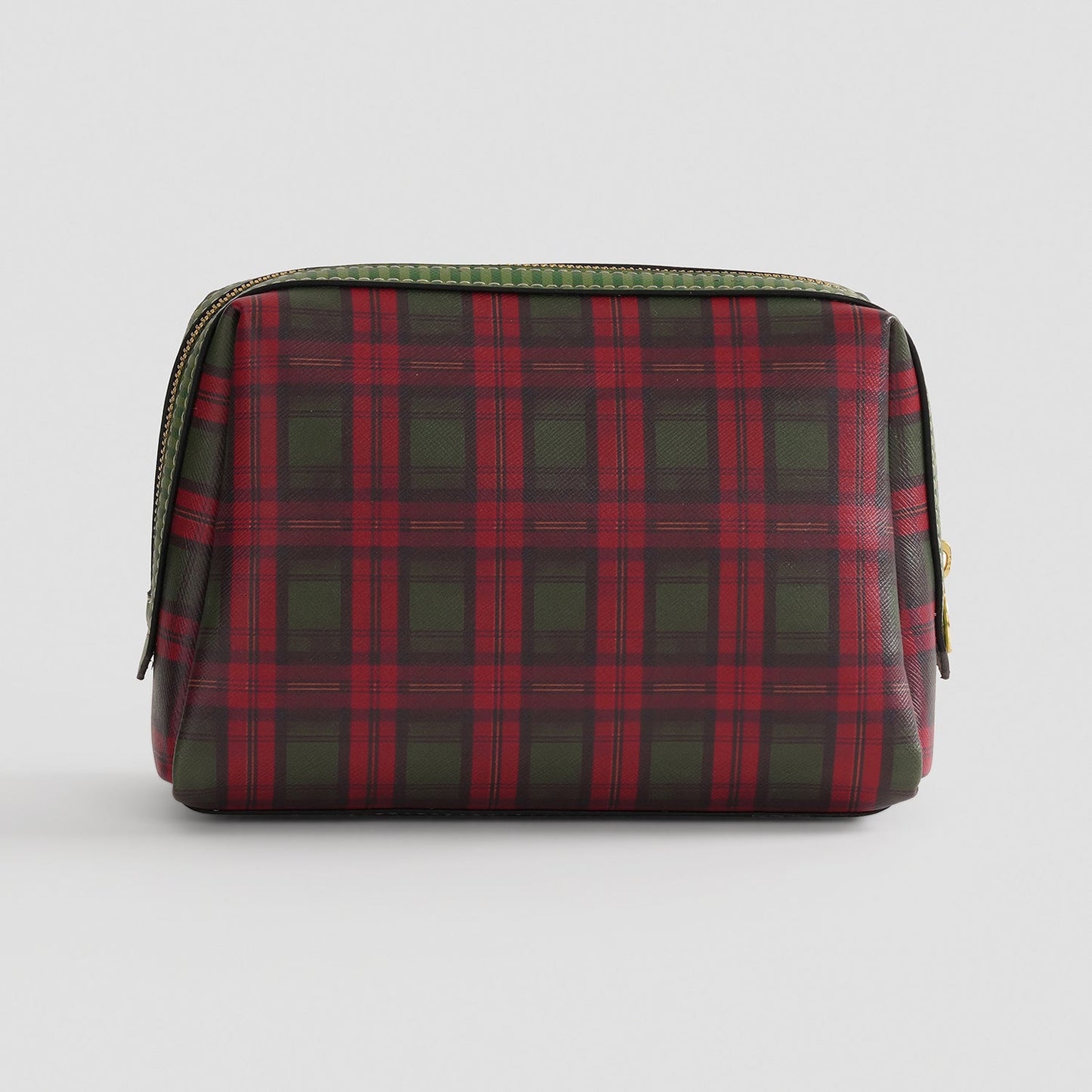 Red Green Plaid Faux Leather Vanity Pouch - Large