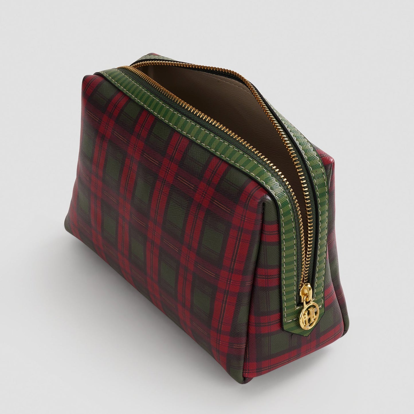 Red Green Plaid Faux Leather Vanity Pouch - Large