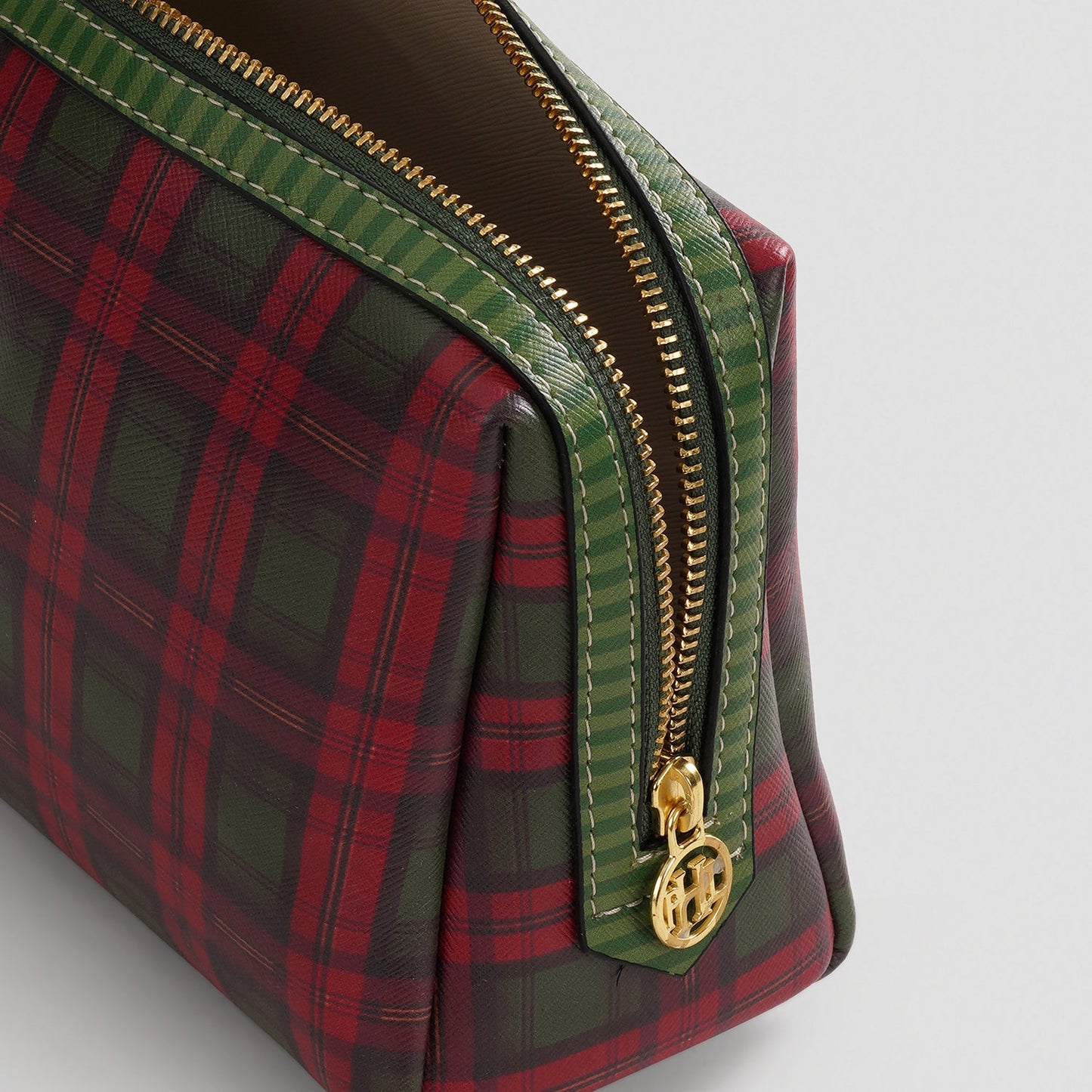 Red Green Plaid Faux Leather Vanity Pouch - Large