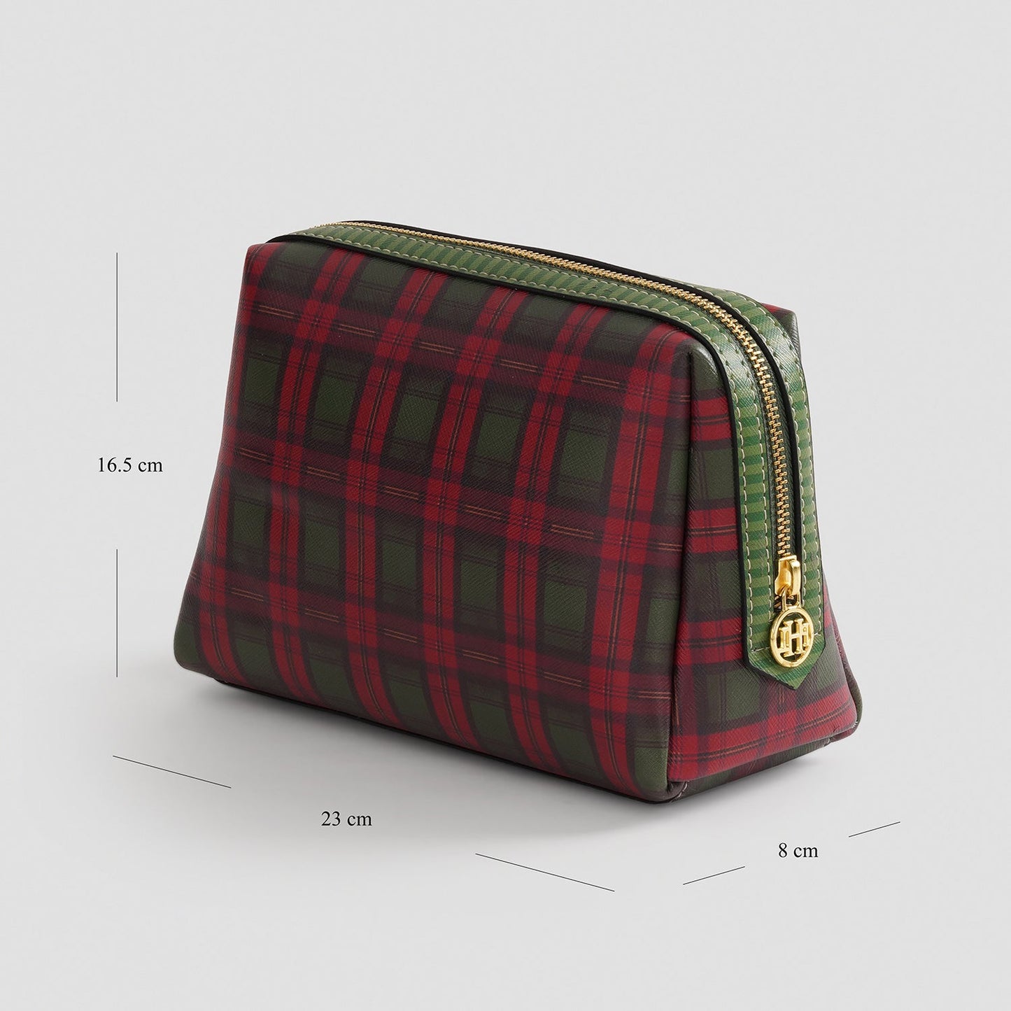Red Green Plaid Faux Leather Vanity Pouch - Large