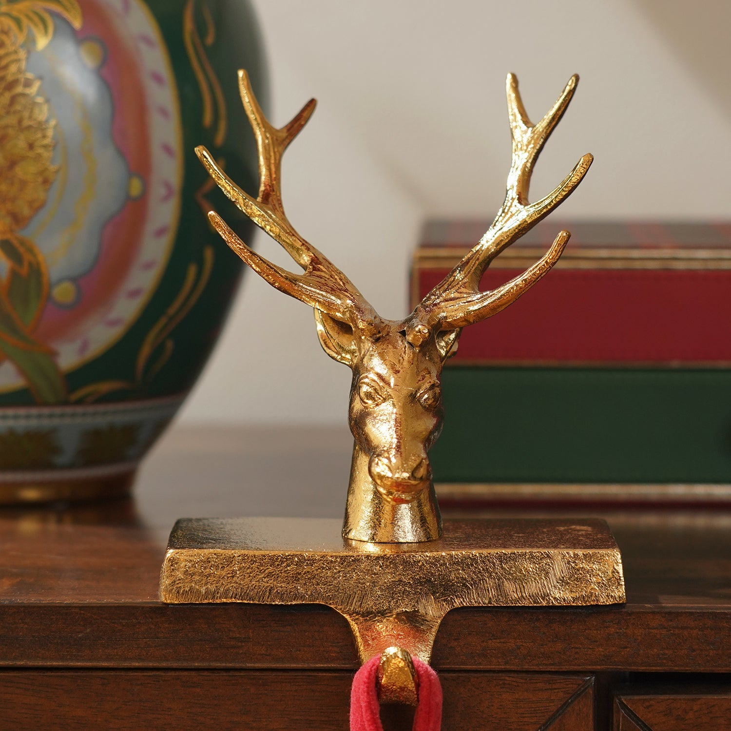 Gold Metal Reindeer Stocking Holder
