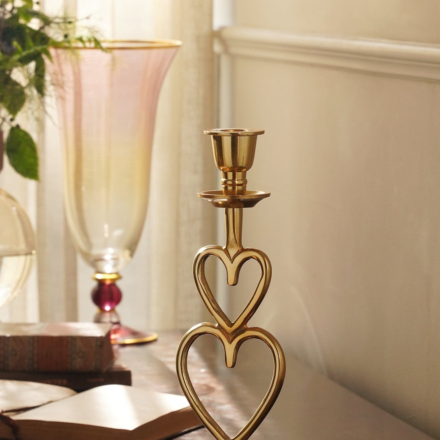 Gold Heart Shaped Metal Candle Holder - Large