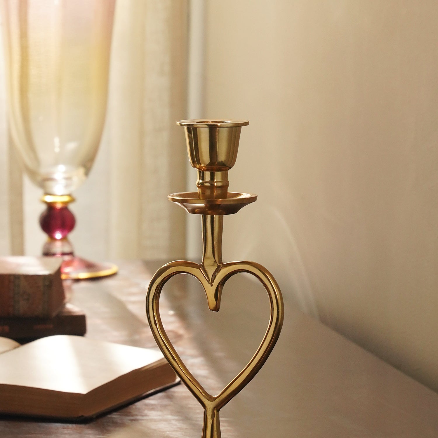 Gold Heart Shaped Metal Candle Holder - Small