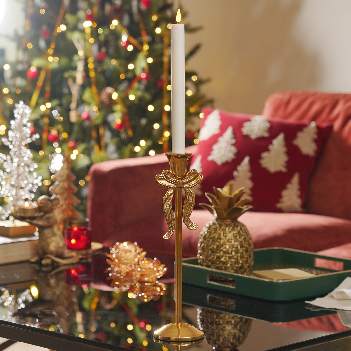 Gold Metal Bow Candle Holder - Large