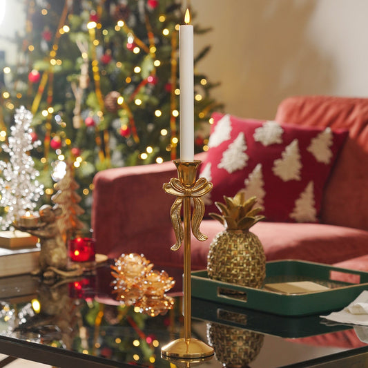 Gold Metal Bow Candle Holder - Large