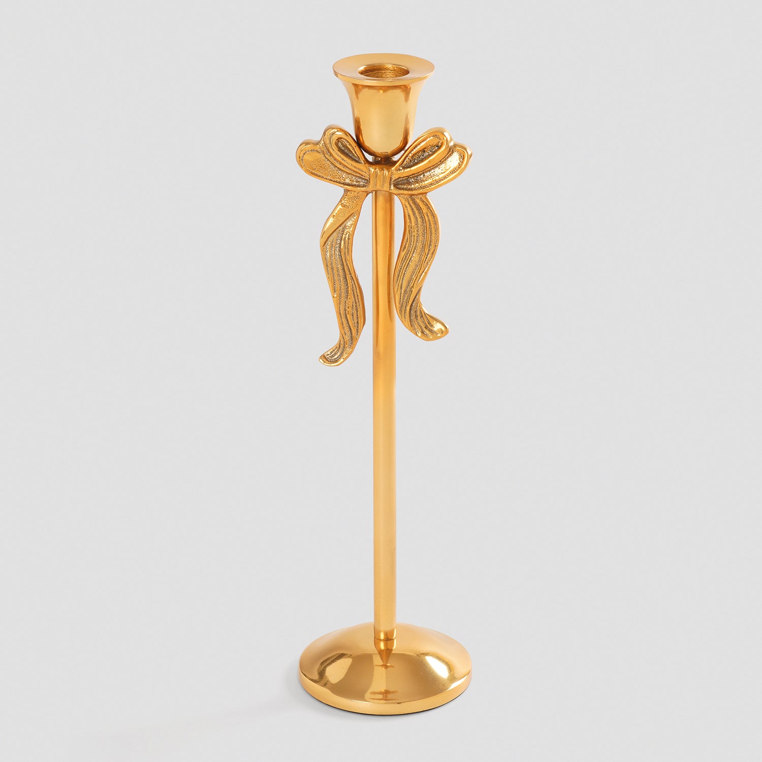Gold Metal Bow Candle Holder - Large