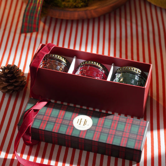 Set Of 3 Green Red Amber Honeycomb Textured Glass Tealight Holders