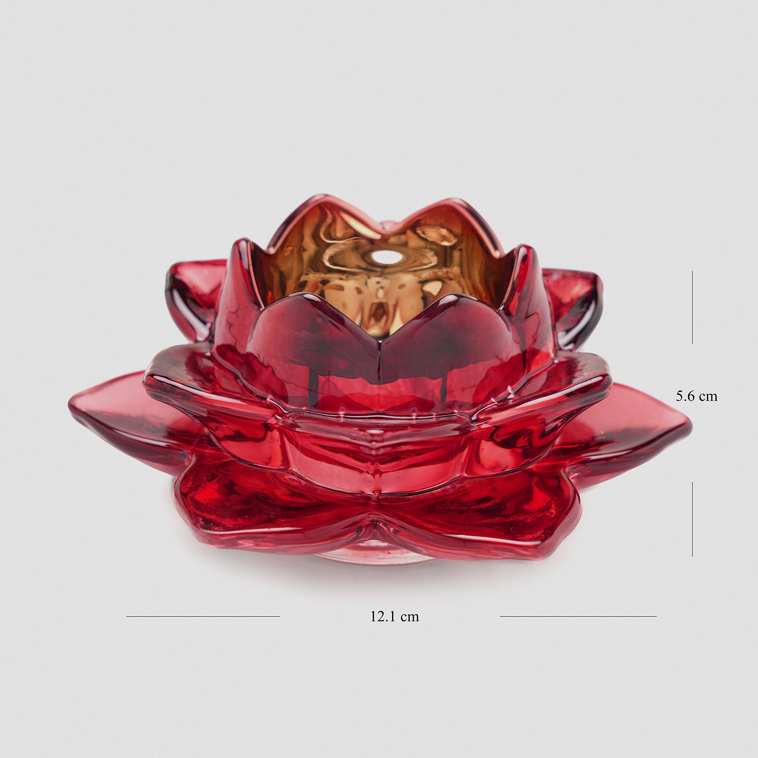 Set Of 3 Green Red Amber Lotus Shaped Glass Tealight Holders