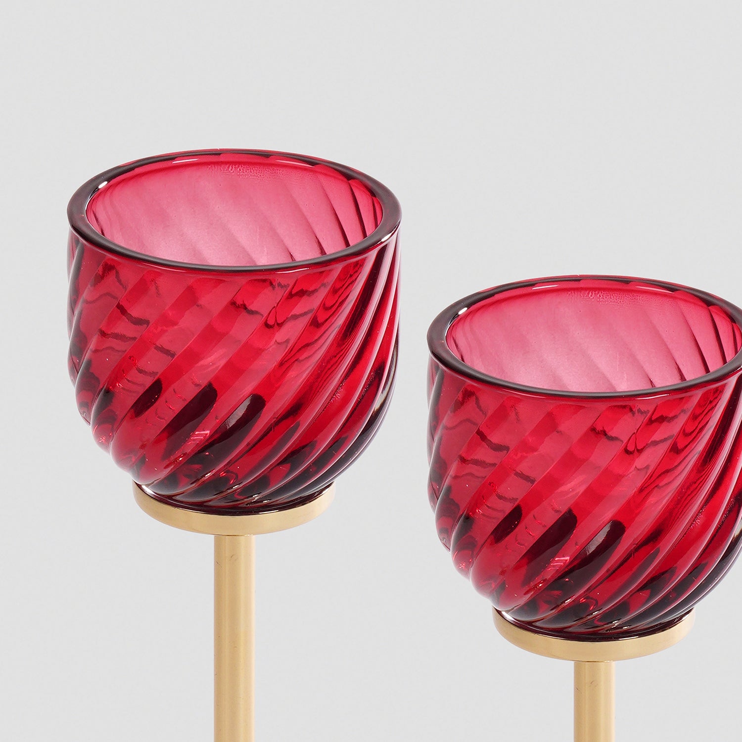 Set Of 2 Red Textured Glass Stem Candle Holders
