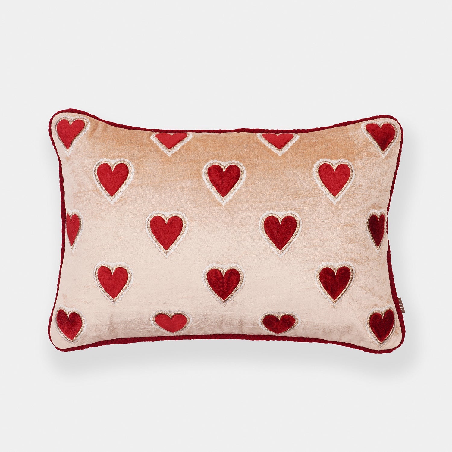 Pink Red Heart Applie Rectangular Cushion Cover