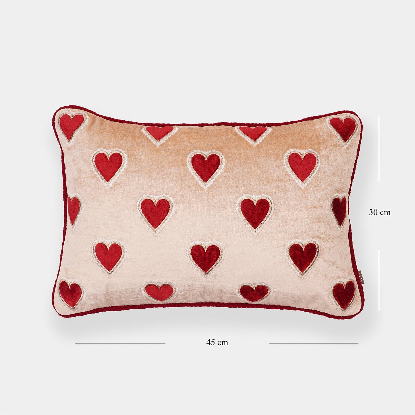 Pink Red Heart Applie Rectangular Cushion Cover