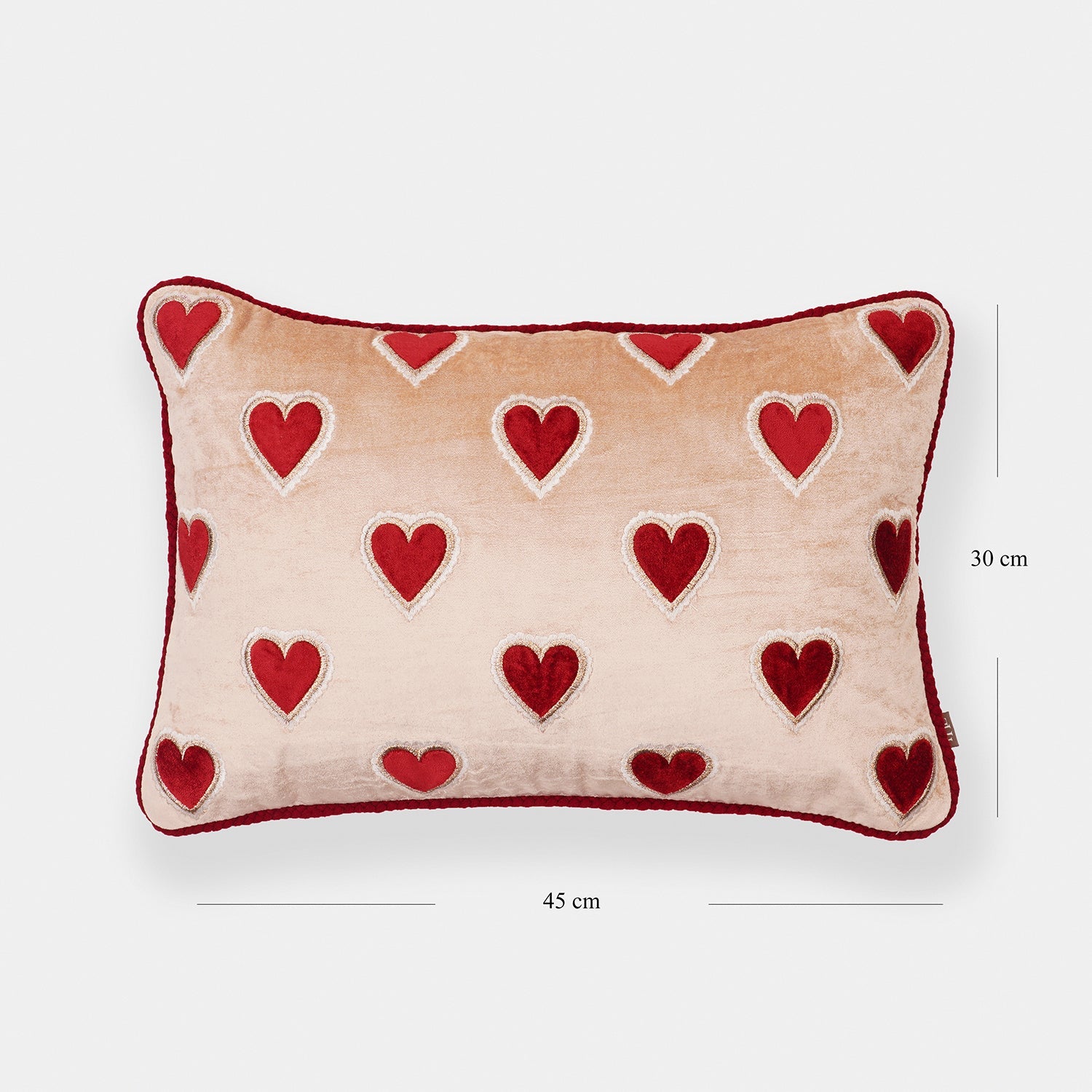 Pink Red Heart Applie Rectangular Cushion Cover
