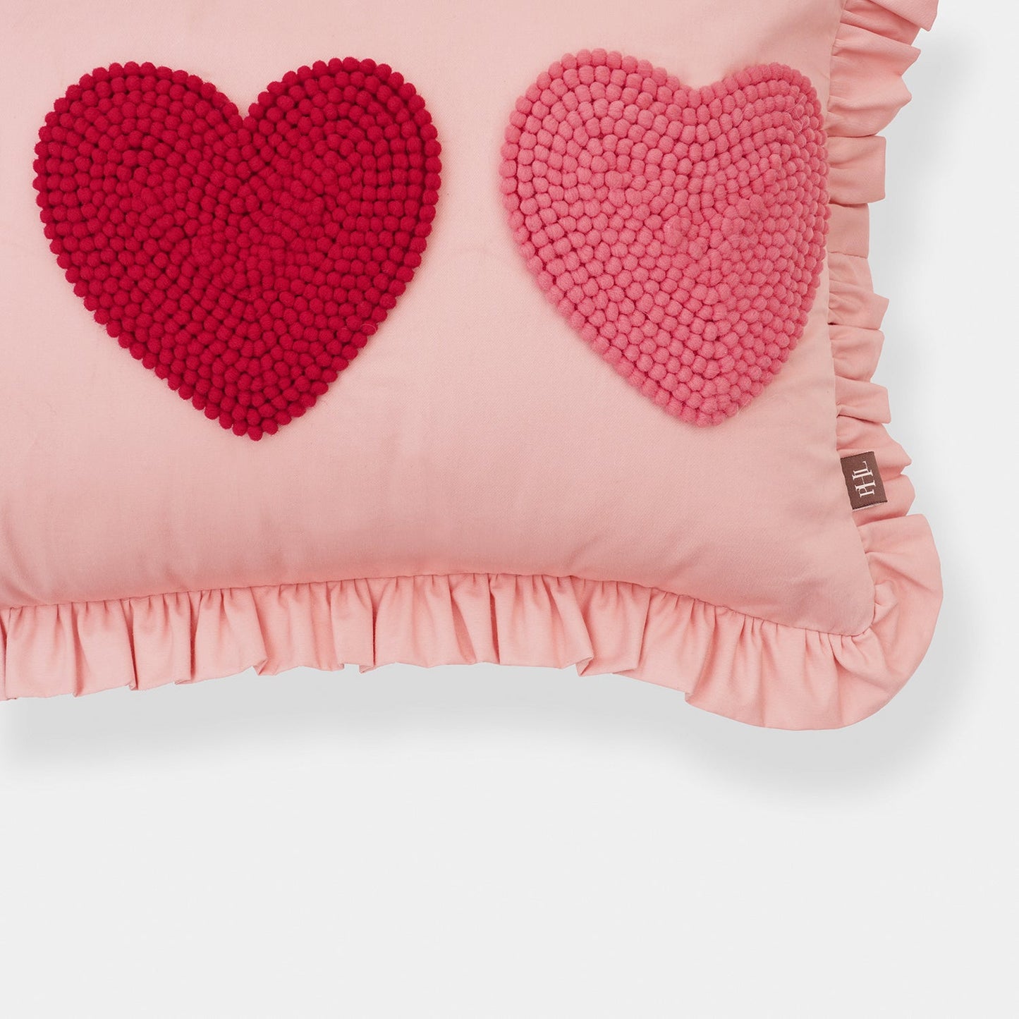 Pink Heart Applique Ruffled Cotton Cushion Cover