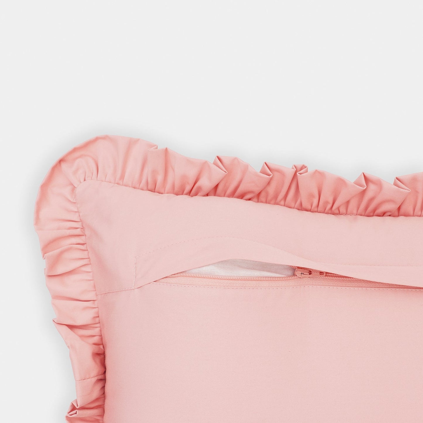 Pink Heart Applique Ruffled Cotton Cushion Cover