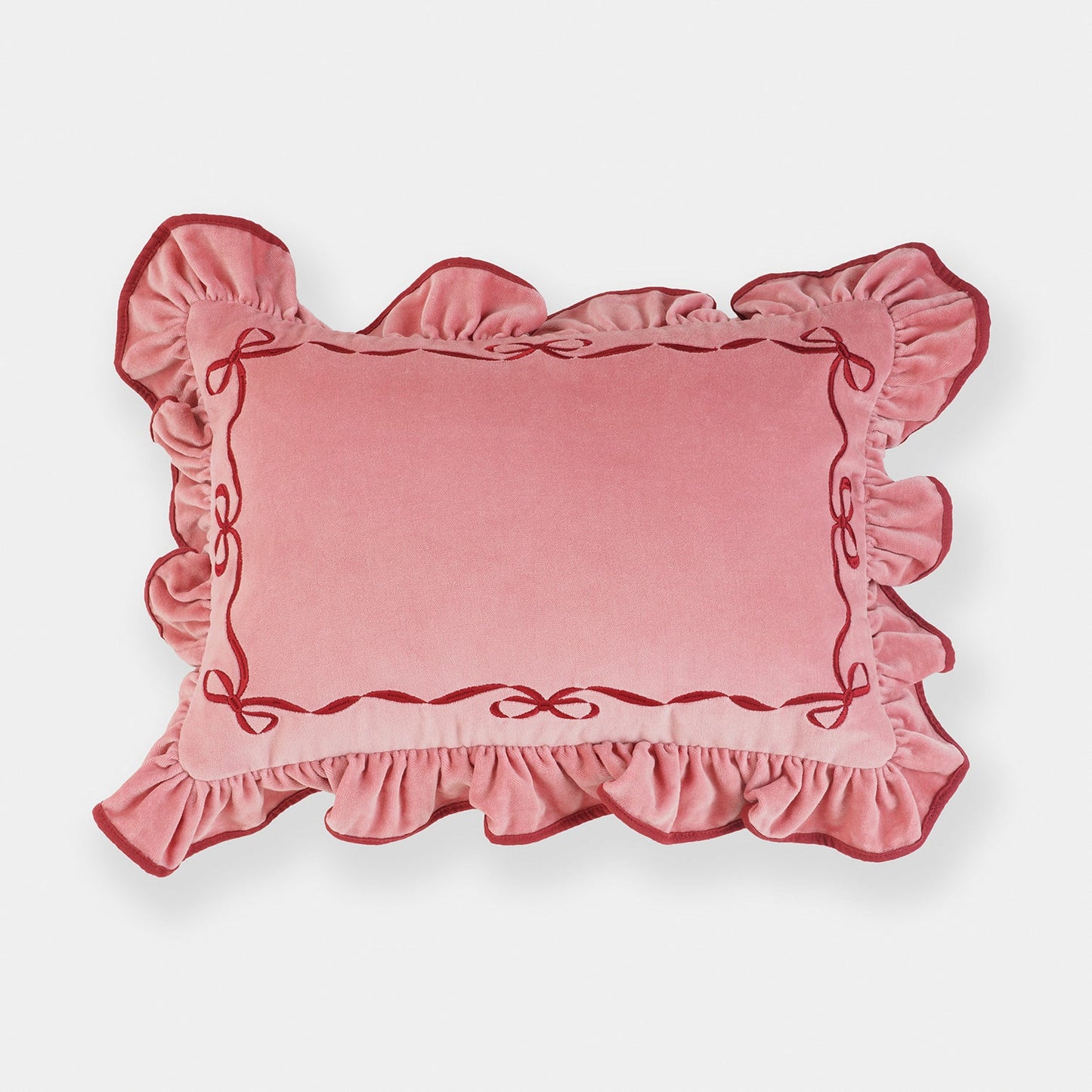Pink Bow Applique Ruffled Cushion Cover