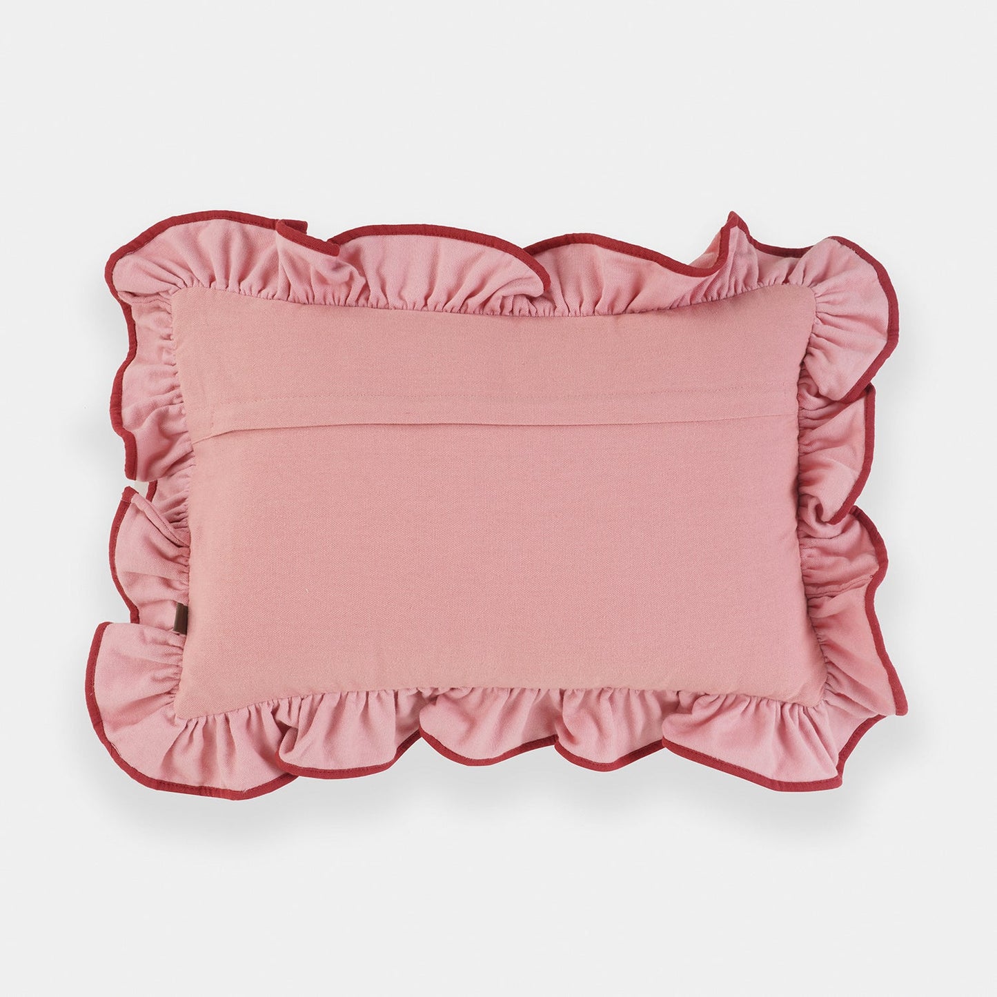 Pink Bow Applique Ruffled Cushion Cover