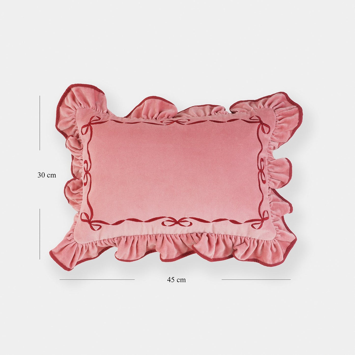 Pink Bow Applique Ruffled Cushion Cover