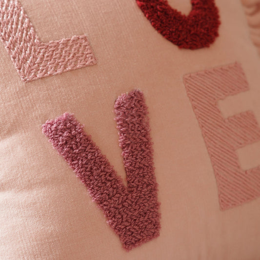 Pink LOVE Motif Frilled Cushion Cover