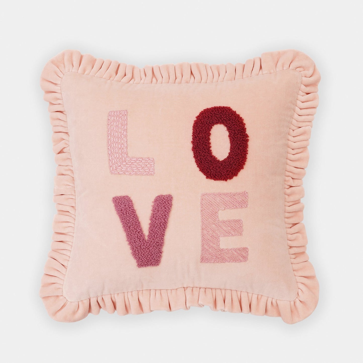 Pink LOVE Motif Frilled Cushion Cover