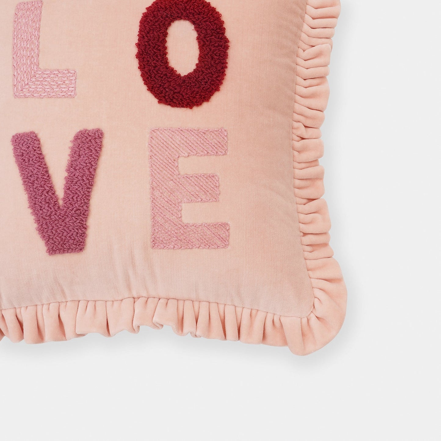 Pink LOVE Motif Frilled Cushion Cover