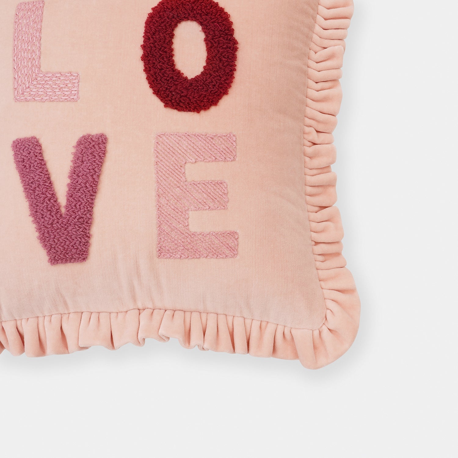 Pink LOVE Motif Frilled Cushion Cover
