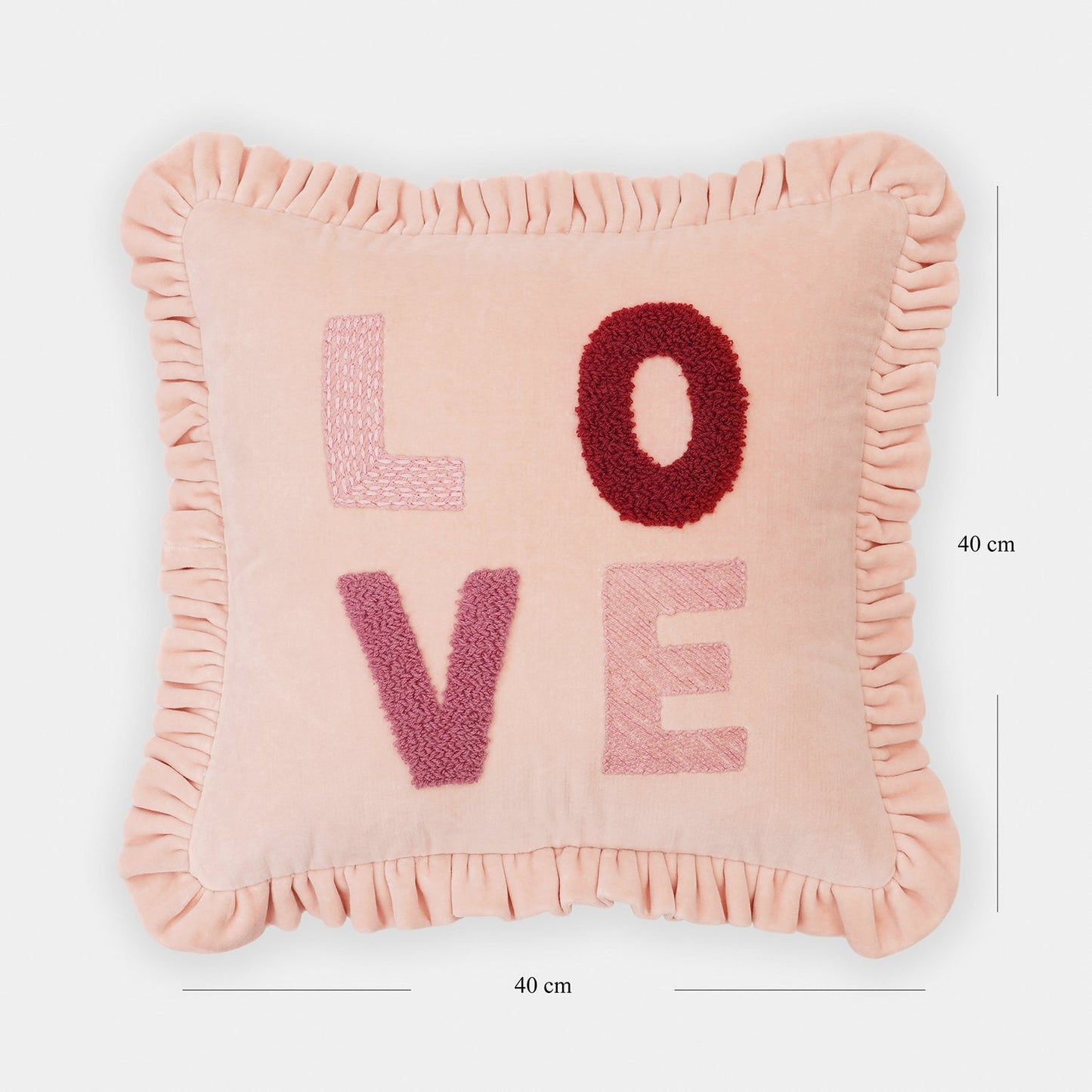 Pink LOVE Motif Frilled Cushion Cover