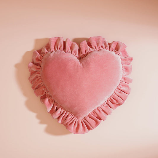Pink Heart Shaped Frilled Cushion Cover