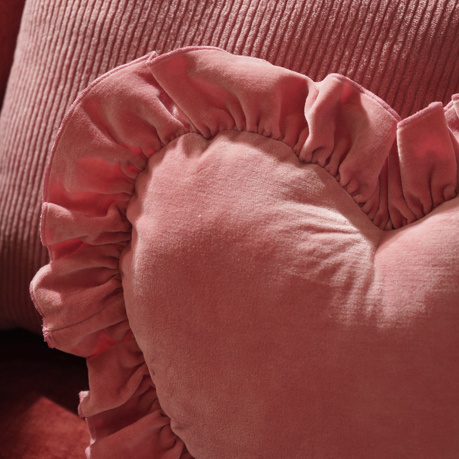 Pink Heart Shaped Frilled Cushion Cover