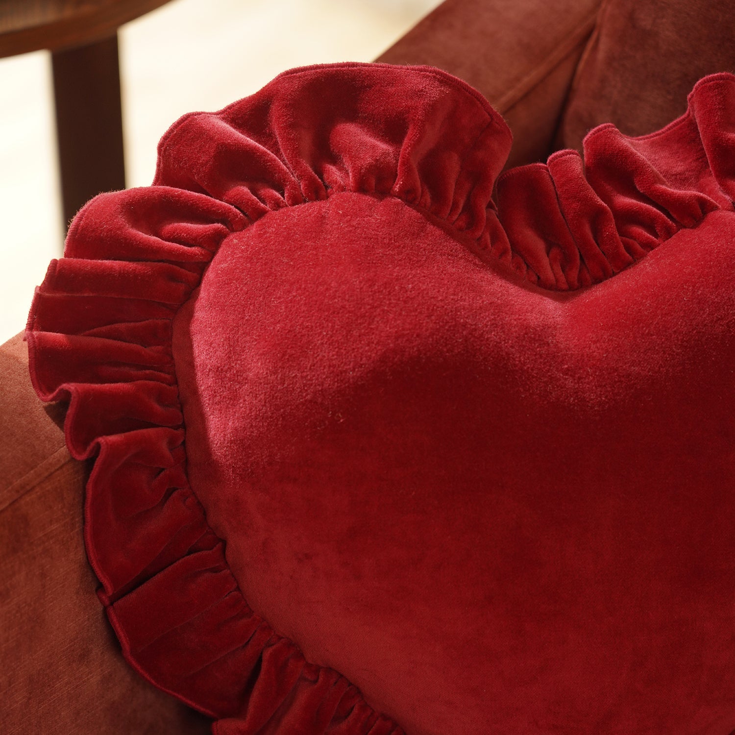 Red Heart Shaped Frilled Cushion Cover