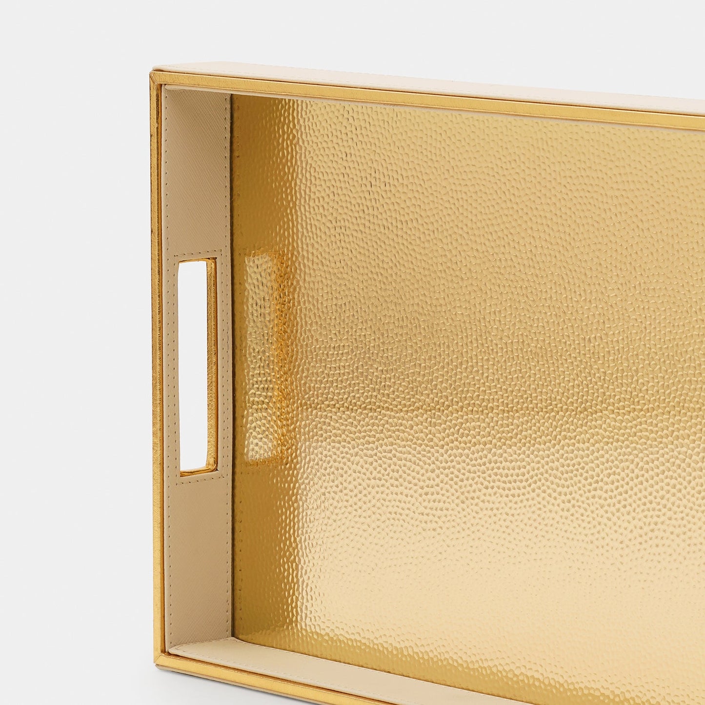 Ivory Faux Leather Hammered Rectangle Serving Tray