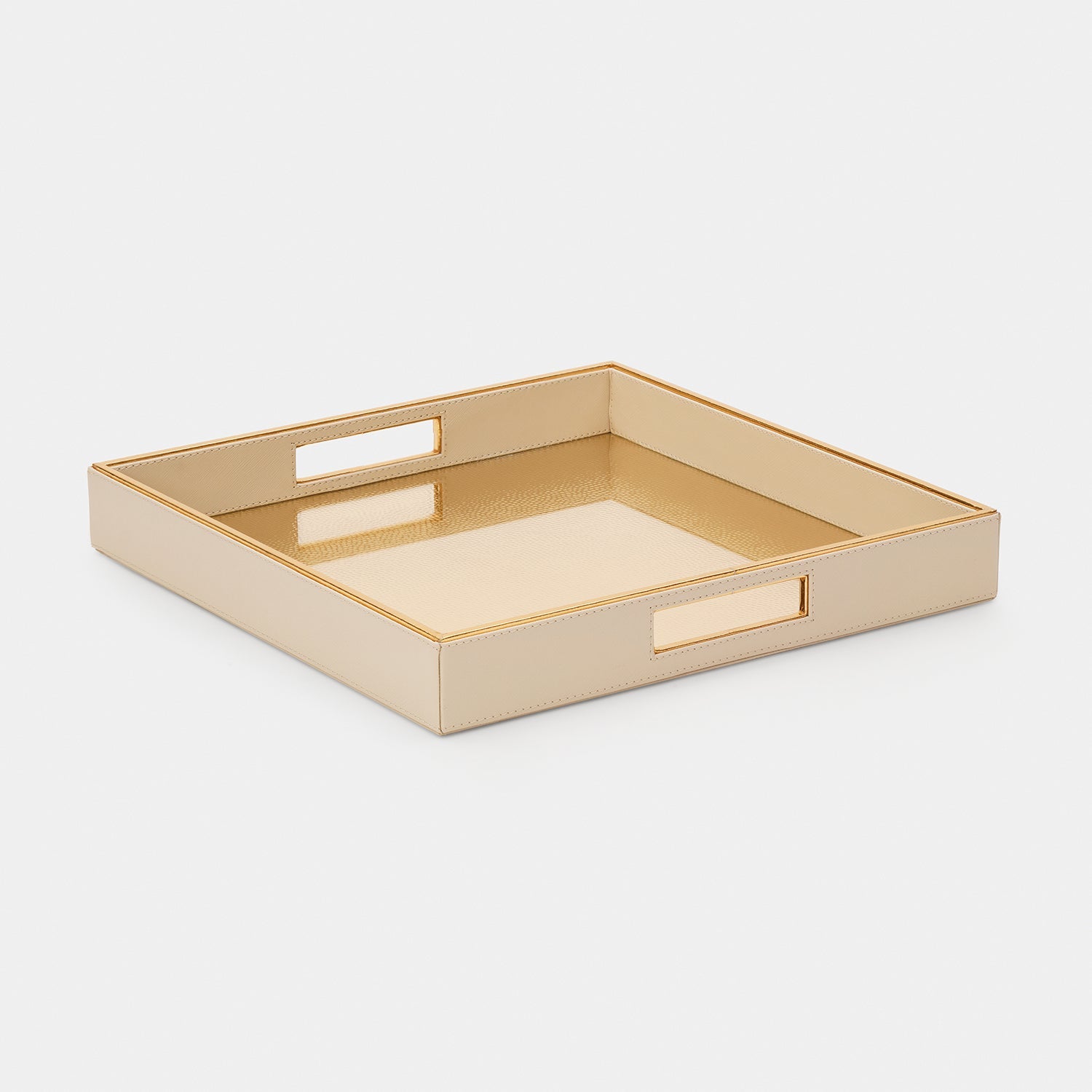 Ivory Faux Leather Hammered Serving Tray