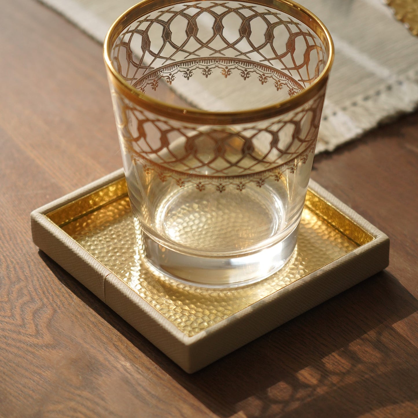 Ivory Faux Leather Hammered Coaster