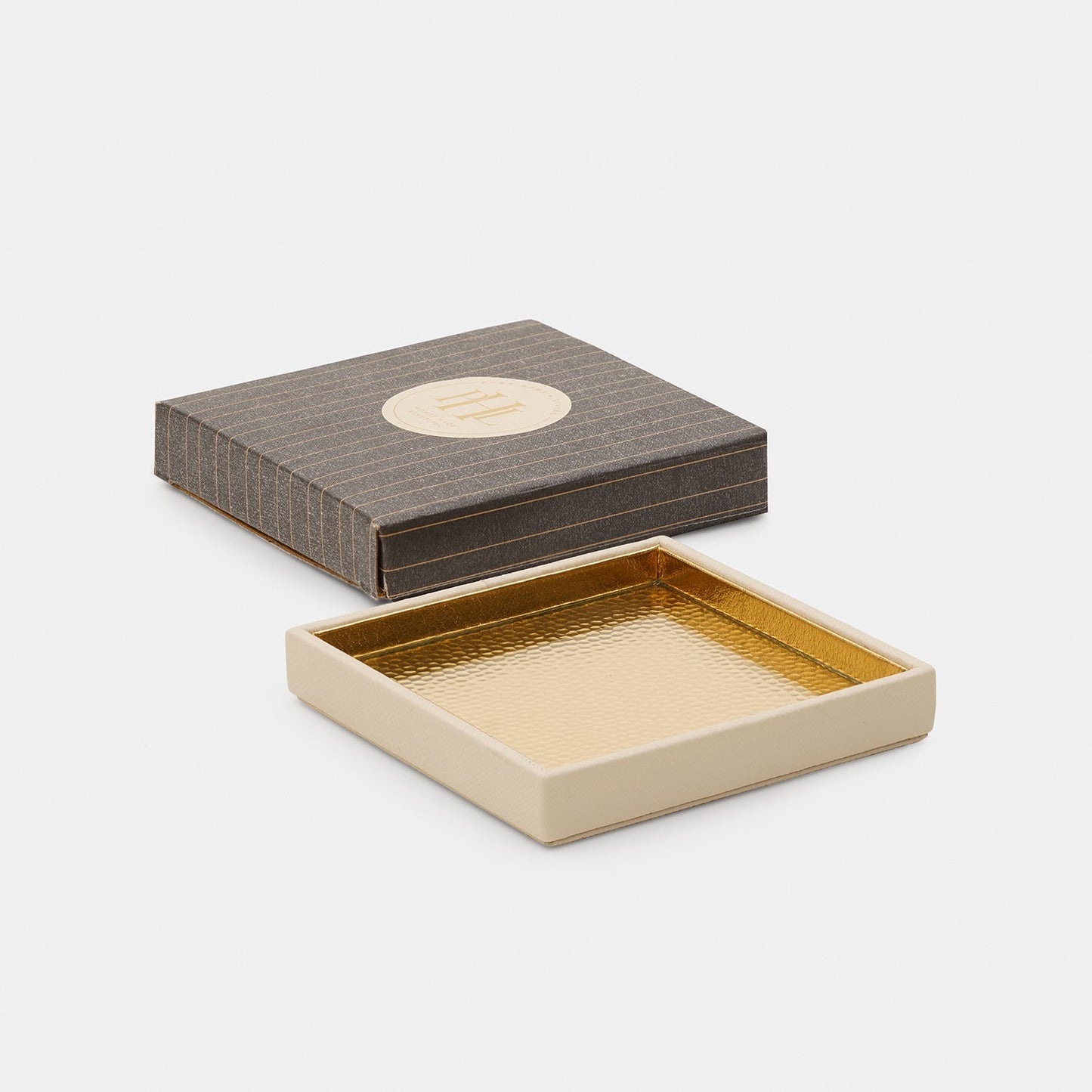 Ivory Faux Leather Hammered Coaster