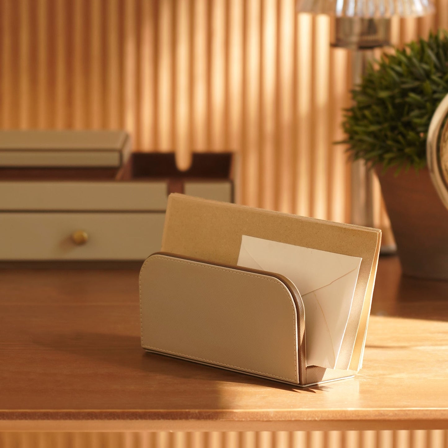 Beige Faux Leather Envelope Holder