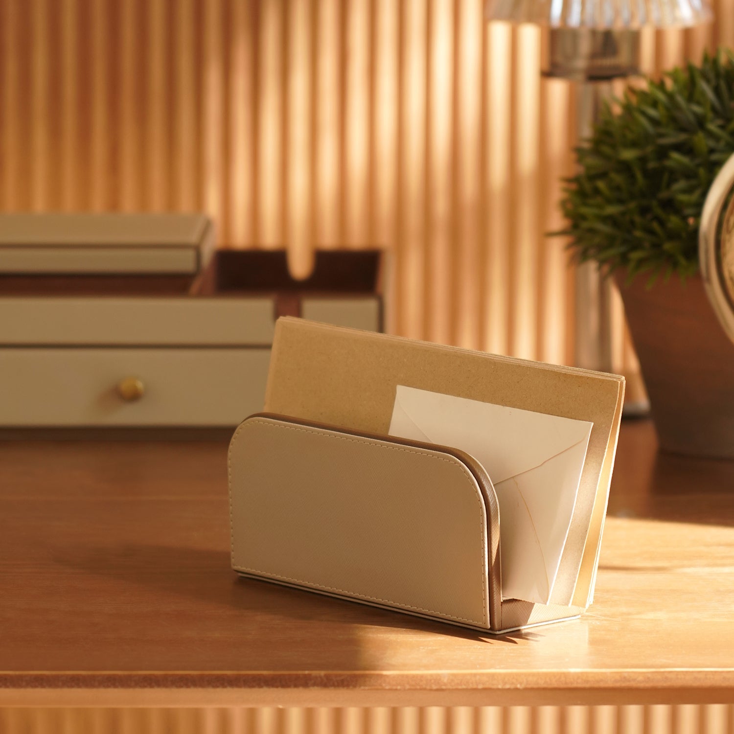 Beige Faux Leather Envelope Holder