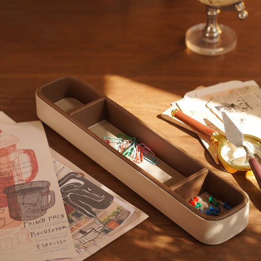 Beige Faux Leather Table Organiser