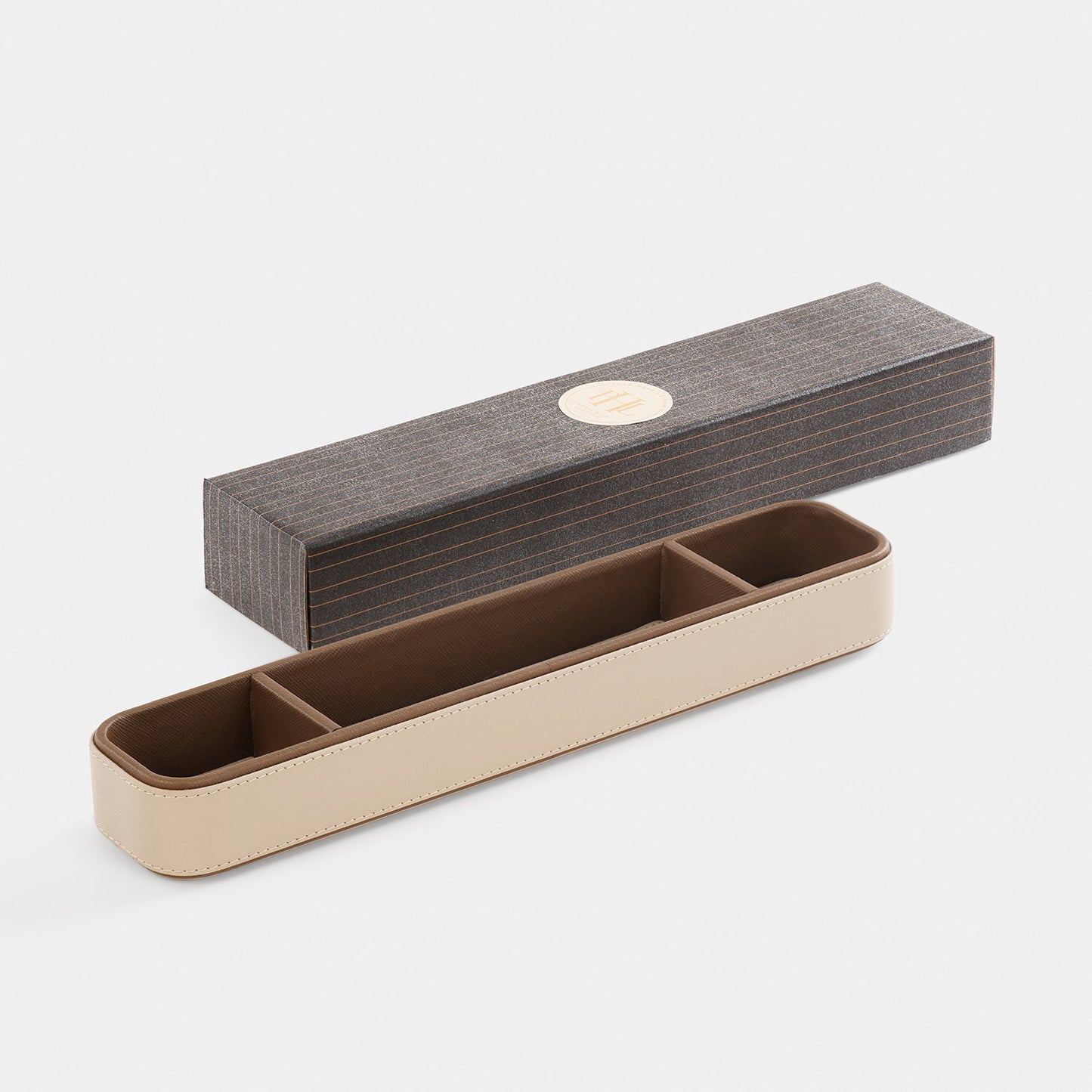 Beige Faux Leather Table Organiser