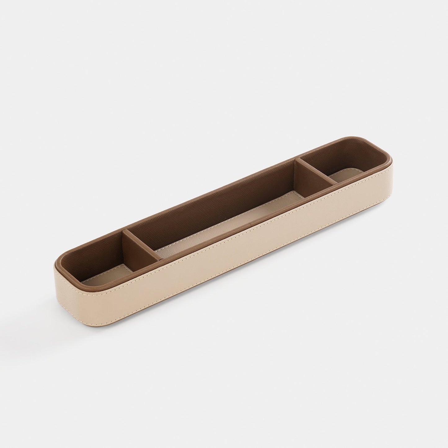 Beige Faux Leather Table Organiser