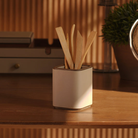 Beige Faux Leather Pen Stand