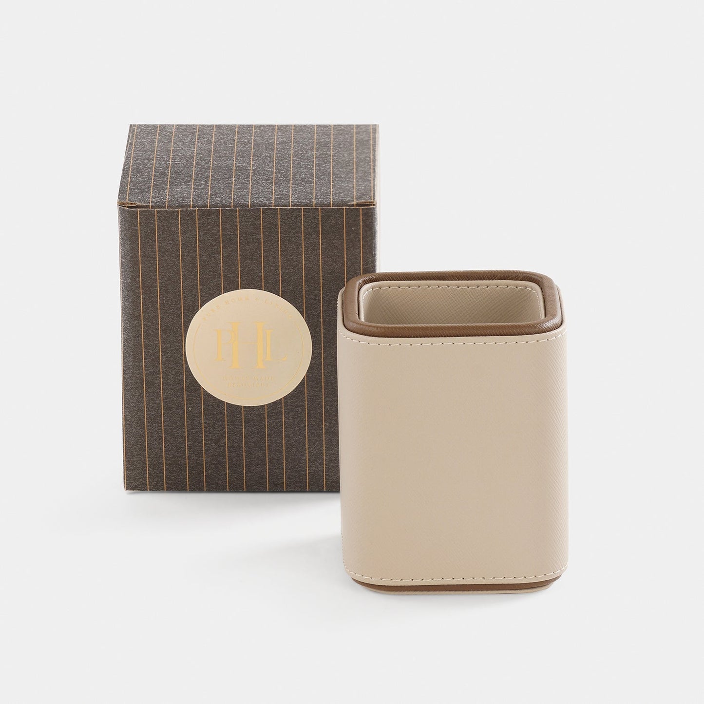 Beige Faux Leather Pen Stand