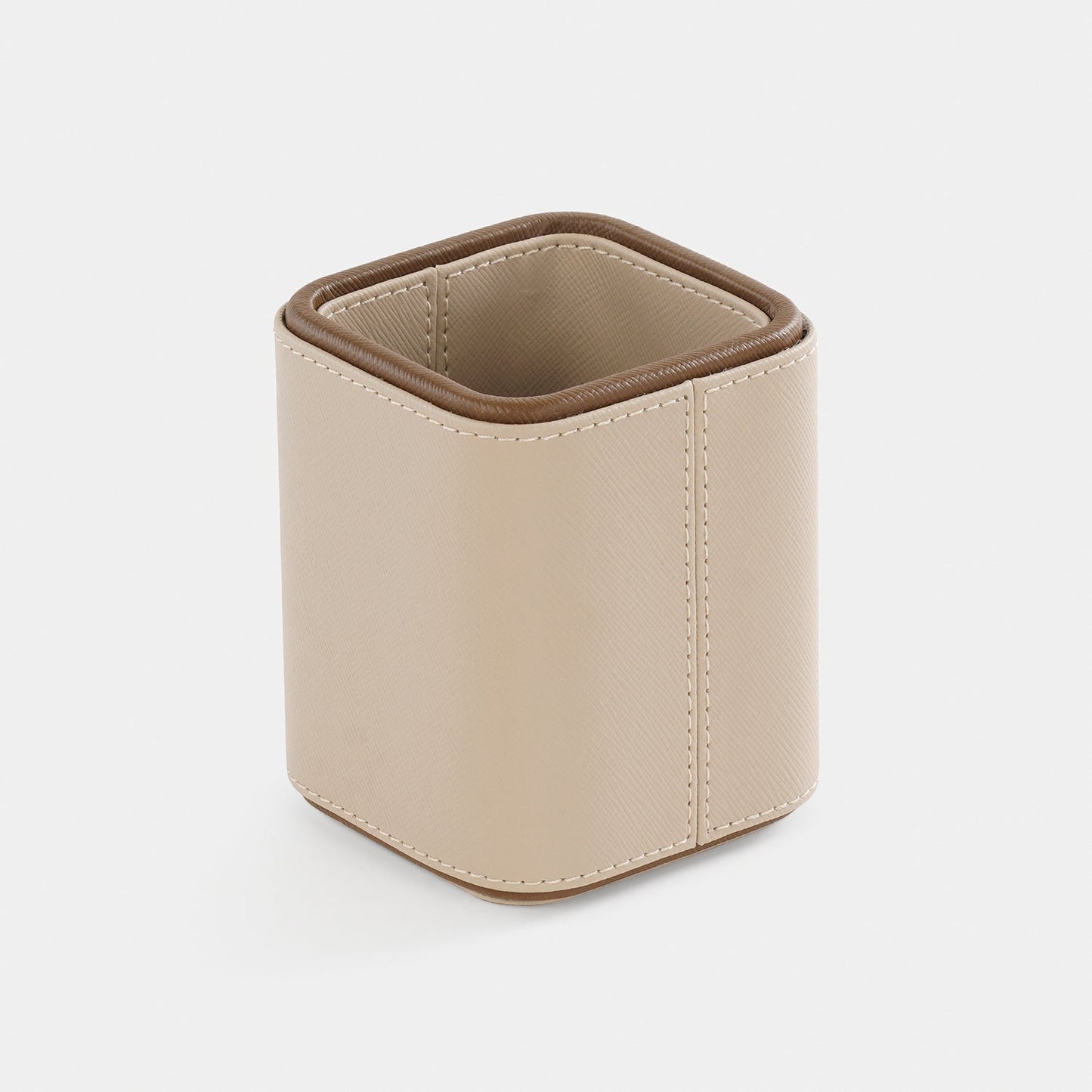 Beige Faux Leather Pen Stand