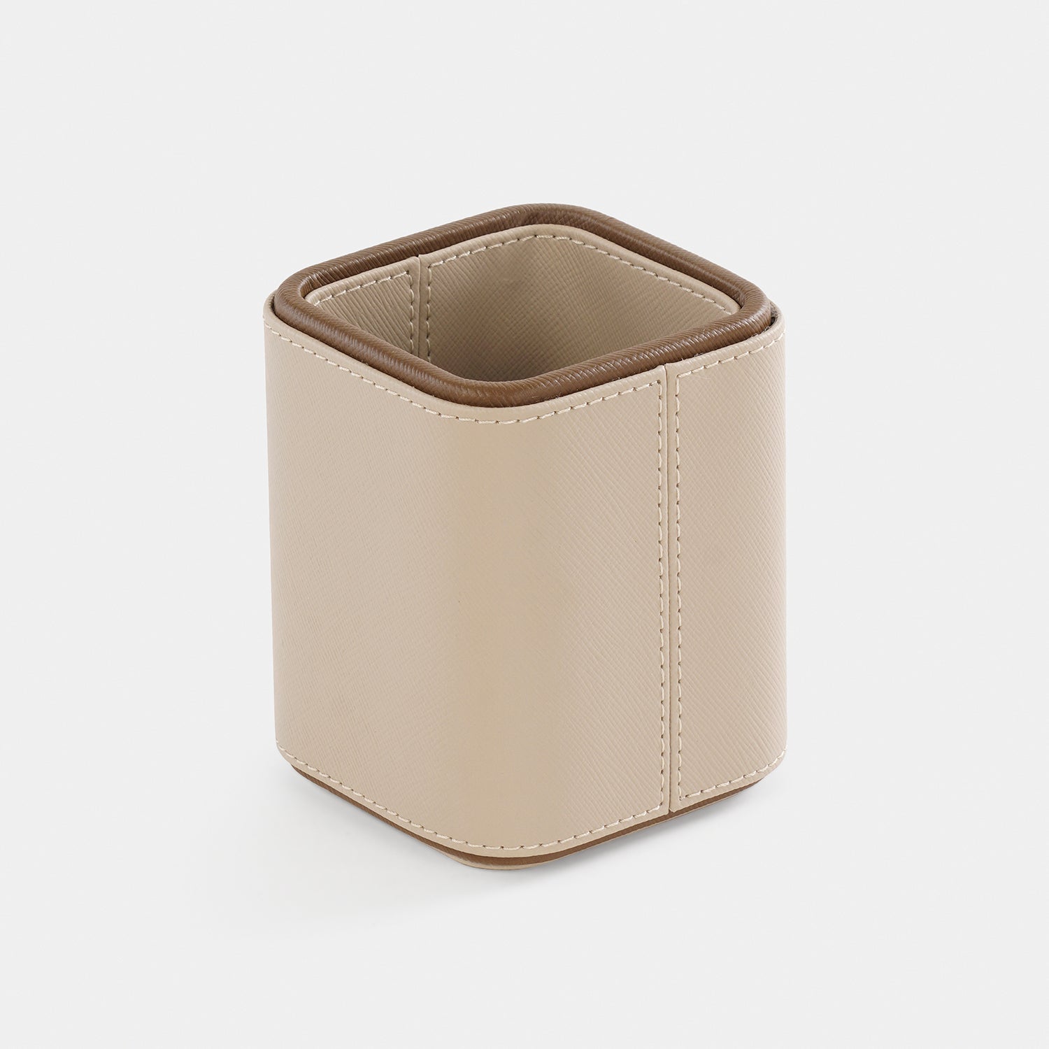 Beige Faux Leather Pen Stand