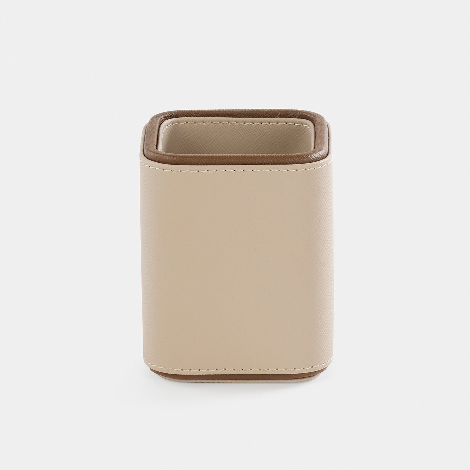 Beige Faux Leather Pen Stand